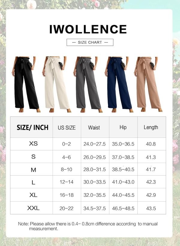 Jngrtsyjvip FashionI  Women's Wide Leg Pants with Pockets High Waist Adjustable Knot Loose Casual Trousers Business Work Casual Pants