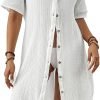 Jngrtsyjvip Fashion  Women's Swimwear Cover ups Beach button shirts Blouse Button Down Shirt Dresses Beach Cover ups for Women