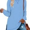 Jngrtsyjvip Fashion  Womens Casual Long Sleeve T Shirts Casual Blouses Trendy Tops Side Split Tunics