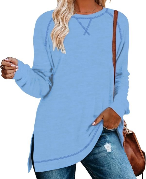 Jngrtsyjvip Fashion  Womens Casual Long Sleeve T Shirts Casual Blouses Trendy Tops Side Split Tunics