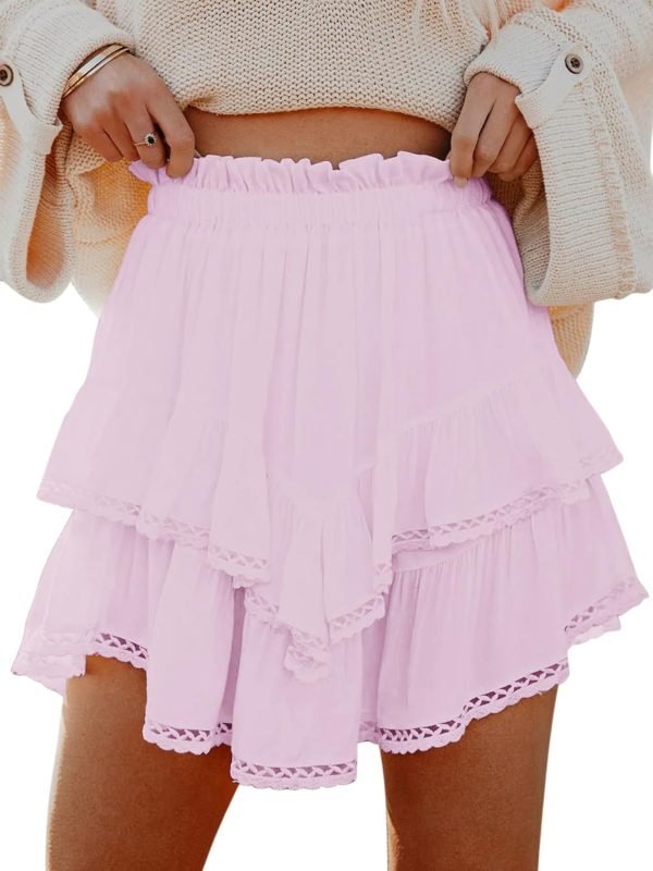 Jngrtsyjvip Fashion Shorts for Women Casual Boho Ruffle Tiered Skorts High Waist Mini Skirts Golf Tennis Crochet Shorts