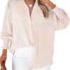 Jngrtsyjvip Fashion Women's Smocked Cuffed Striped Boyfriend Shirt with Pocket Casual Collar Long Sleeve Blouse Tops for Pocket Shirred