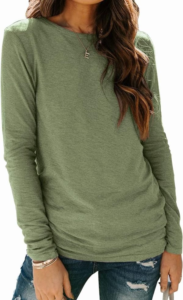Jngrtsyjvip Fashion   Womens Long Sleeve Tops Casual Basics Fall Shirts Solid Crewneck T-Shirt