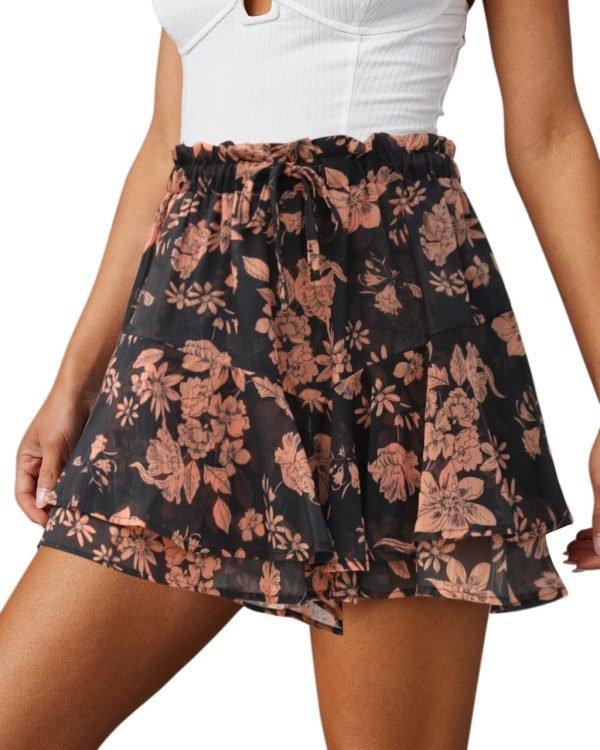 Jngrtsyjvip Fashion Shorts for Women Casual Boho Floral Skorts Ruffle Mini Skirts Running Tennis Butterfly Shorts Chiffon Shorts
