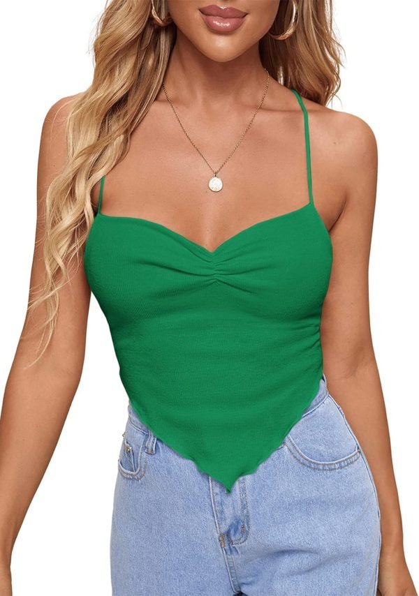 Jngrtsyjvip Fashion Women's Criss Cross Backless Strappy Asymmetrical Hem Crop Cami Top