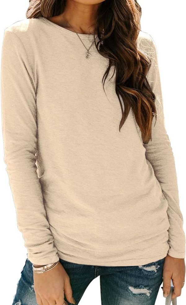 Jngrtsyjvip Fashion   Womens Long Sleeve Tops Casual Basics Fall Shirts Solid Crewneck T-Shirt