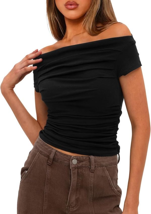 71v9LwaPCGL._AC_SL1500 Jngrtsyjvip Fashion Women's Summer Cap Sleeve Boat Neck Off Shoulder Top Going Out Slim Fit Tops Y2K Tight Shirts