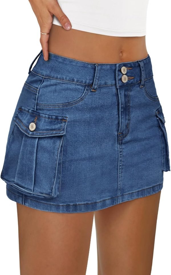 Jngrtsyjvip Fashion  Women Cargo Mini Skirt Denim Jean Dress with Pocket
