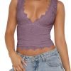 Jngrtsyjvip Fashion Womens Sexy V-Neck Sleeveless Double Lined Going Out Y2K Trendy Lace Cropped Tank Tops