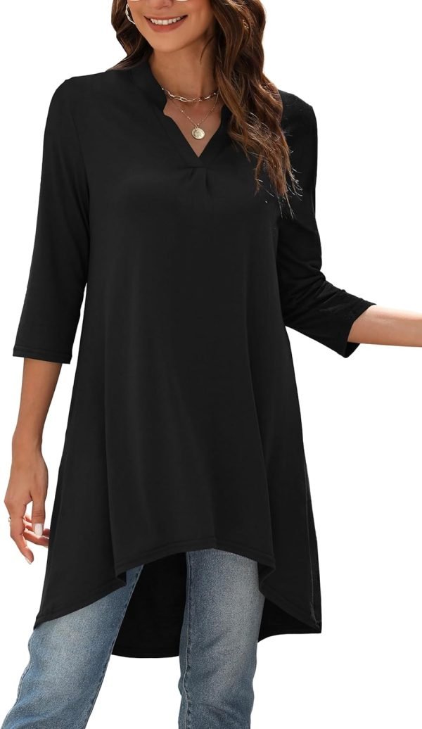 Jngrtsyjvip Fashion   Women's 3/4 Sleeve Notch V Neck High Low Loose Fit Long Tunic Tops Shirts Blouses M-3XL