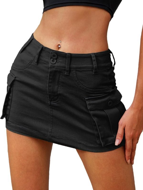 Jngrtsyjvip Fashion High Stretchy Cargo Skirt for Women, Low Waist Y2k Mini Skirt Cute Denim Skirt with Pockets