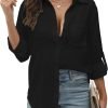 Jngrtsyjvip Fashion Womens Button Down Shirts Long/Roll Up Sleeve cotton and linen women's shirt Collared Work Blouses Oversized Loose Tops with Pocket