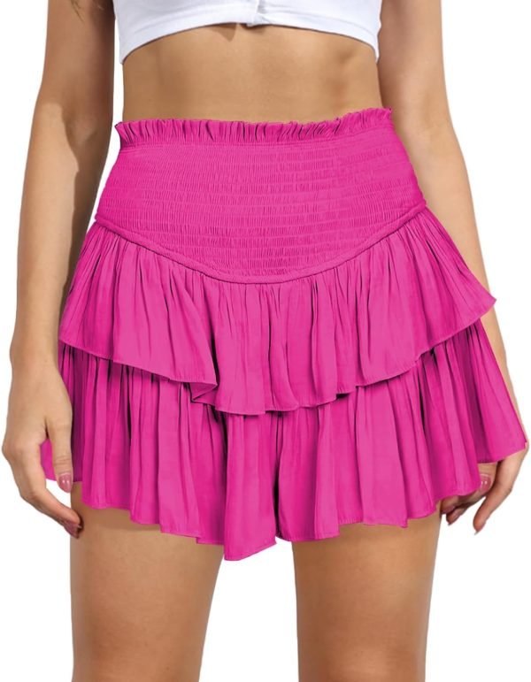 Jngrtsyjvip FashionWomen's Cute High Waist Ruffle Mini Skirt Layered Ruffle Hem Flared Flowy Casual Swing Beach Mini Short Skirt