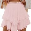 Jngrtsyjvip Fashion Shorts for Women Casual Boho Ruffle Tiered Skorts High Waist Mini Skirts Golf Tennis Crochet Shorts