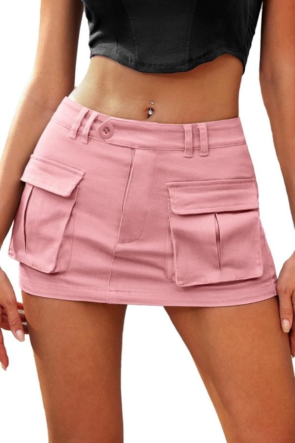 71yNHL564-L._AC_SL1500 Jngrtsyjvip Fashion Women's Low Waist Mini Cargo Skirt Y2K, High-Stretch Bodycon Button Denim Skirt with Pockets