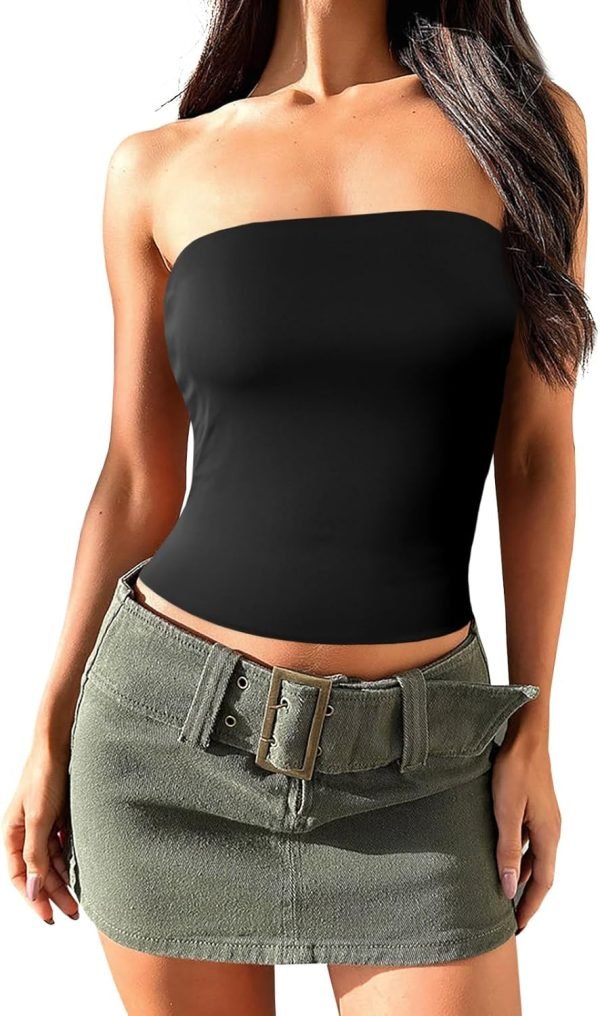 71yR1fFrRRL._AC_SL1500 Jngrtsyjvip Fashion Womens Summer Tube Tops Strapless No Pad Clubwear Y2K Going Out Stretchy Basic Casual Cami Tops