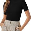 Jngrtsyjvip Fashion Women's Casual Basic Mock Neck Short Sleeve Rib Knit Tee Top
