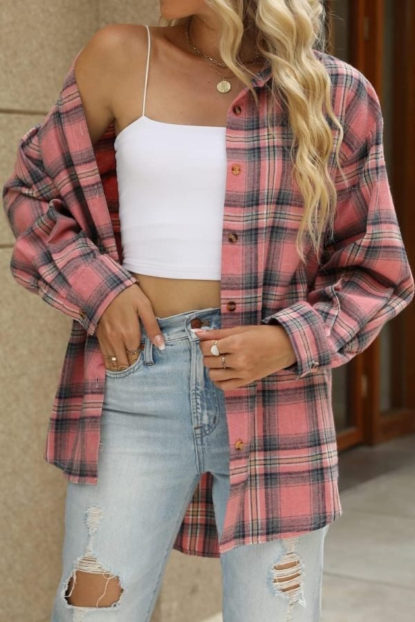 Jngrtsyjvip Fashion   Womens Button Down Flannel Shirts Long Sleeve Plaid Shackets Business Casual Blouse Top