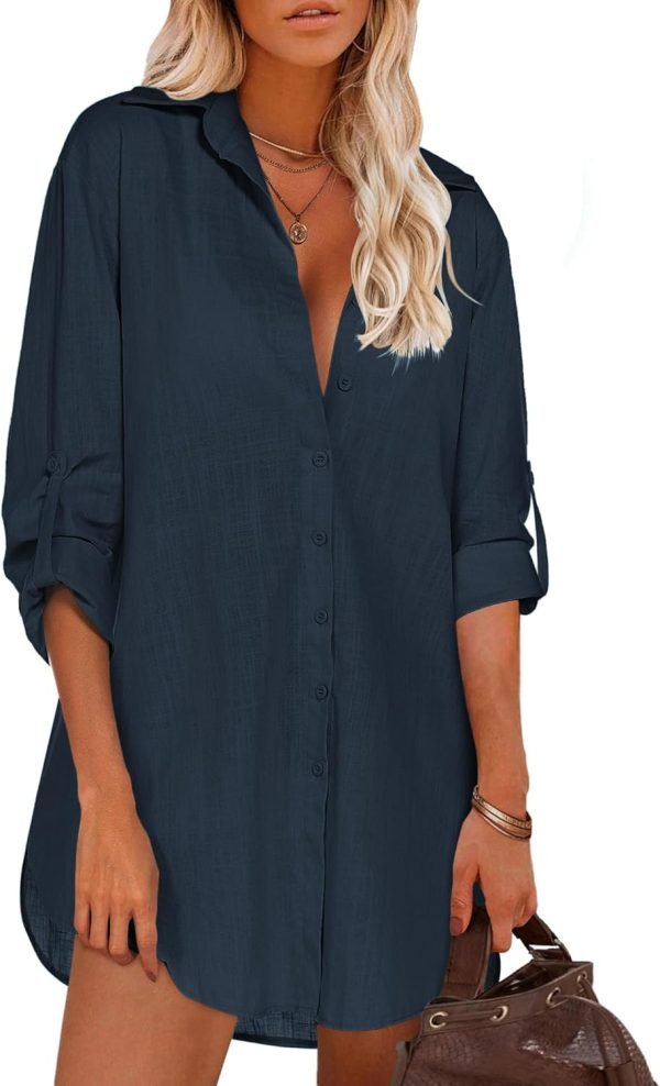 Jngrtsyjvip Fashion   Women Boyfriend Shirts Button Down Long Sleeve Blouse Cuffed Sleeve Collared Shirt