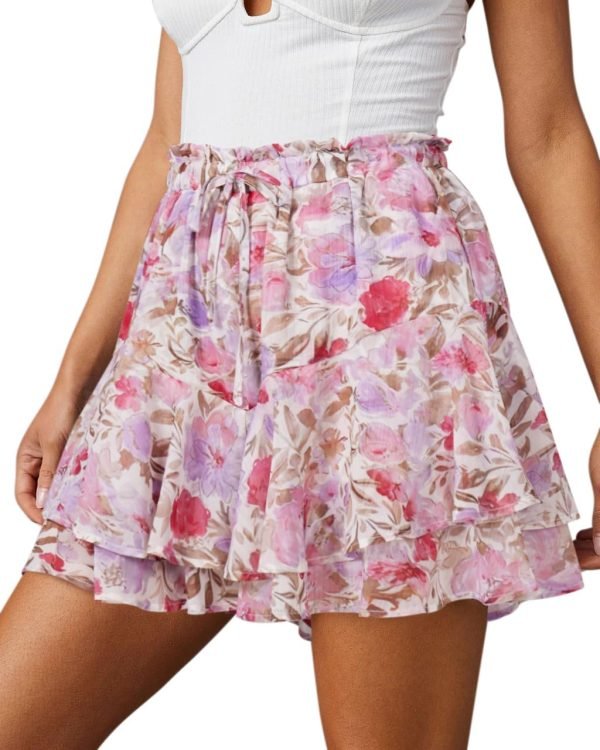 Jngrtsyjvip Fashion Shorts for Women Casual Boho Floral Skorts Ruffle Mini Skirts Running Tennis Butterfly Shorts Chiffon Shorts