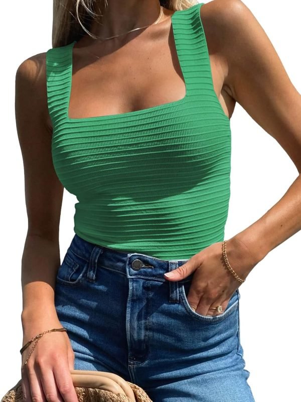 Jngrtsyjvip Fashion Womens Ribbed Tank Tops 2024 Summer Sleeveless Square Neck Shirts Casual Slim Fitted Knit Shirts
