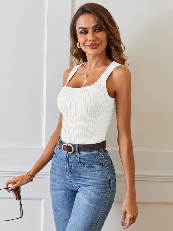 Jngrtsyjvip Fashion  Women's Ribbed Tank Tops Knit Square Neck Sleeveless Shirts Summer Casual Basic Tanks