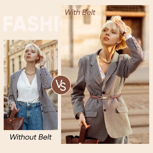 Jngrtsyjvip FashionWomen Leather Belts for Dress Jeans Belt with Gold Buckle Skinny Waist Adjustable Belts for Lady