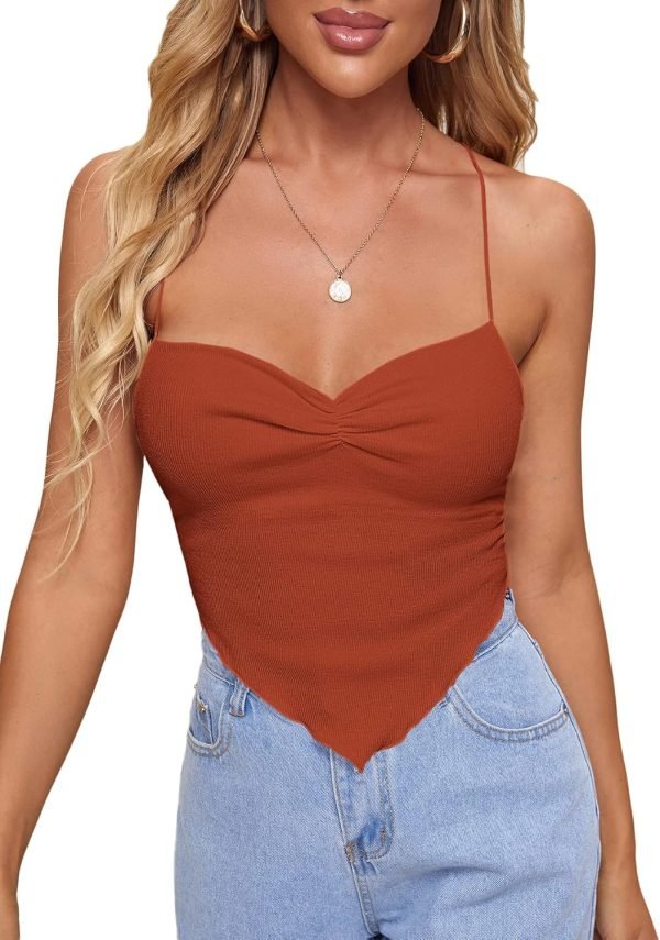 Jngrtsyjvip Fashion Women's Criss Cross Backless Strappy Asymmetrical Hem Crop Cami Top