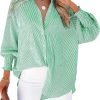 Jngrtsyjvip Fashion Women's Smocked Cuffed Striped Boyfriend Shirt with Pocket Casual Collar Long Sleeve Blouse Tops for Pocket Shirred