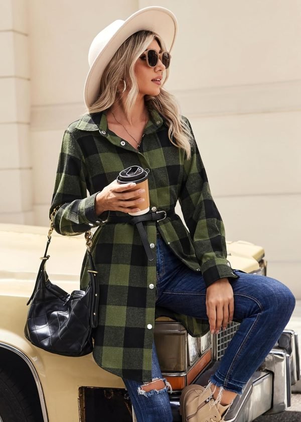 Jngrtsyjvip Fashion   Flannel for Women 2024 Fall Fashion Long Sleeve Plaid Button Down Shirts Shacket Blouse Top with Pockets