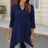 Jngrtsyjvip Fashion   Women's 3/4 Sleeve Notch V Neck High Low Loose Fit Long Tunic Tops Shirts Blouses M-3XL
