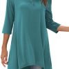 Jngrtsyjvip Fashion   Women's 3/4 Sleeve Notch V Neck High Low Loose Fit Long Tunic Tops Shirts Blouses M-3XL