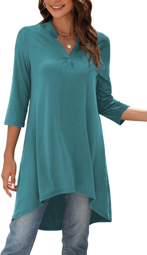Jngrtsyjvip Fashion   Women's 3/4 Sleeve Notch V Neck High Low Loose Fit Long Tunic Tops Shirts Blouses M-3XL