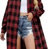 Jngrtsyjvip Fashion   Women's Button Down Flannel Shirts Plaid Shacket Long Sleeve Collared Long Jacket Coats