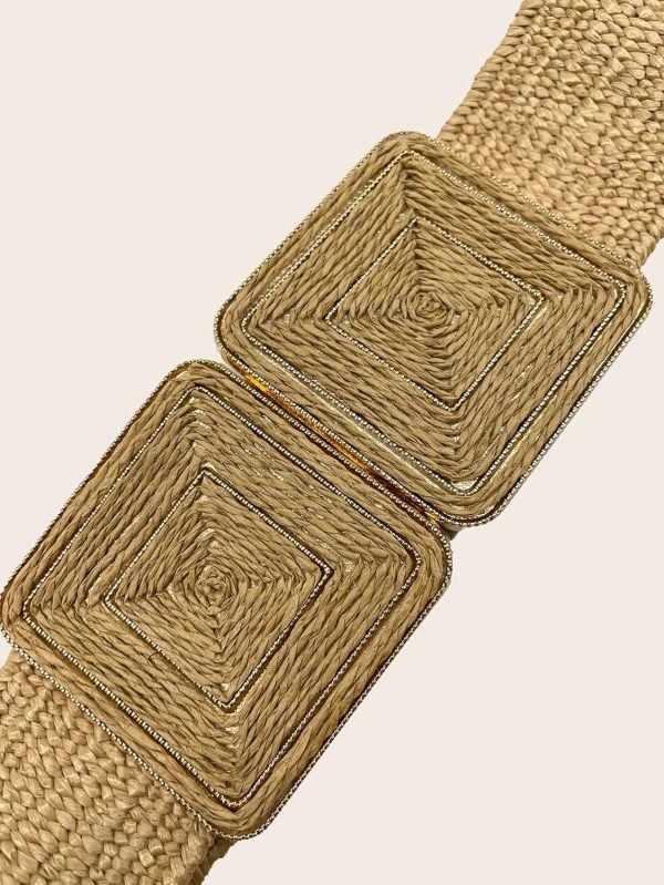 Jngrtsyjvip Fashion  Women's Symmetrical Buckle Straw Belts Wide Belt Elastic Waistband