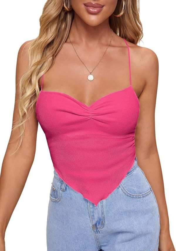 Jngrtsyjvip Fashion Women's Criss Cross Backless Strappy Asymmetrical Hem Crop Cami Top