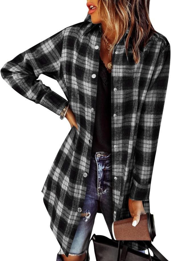 Jngrtsyjvip Fashion   Flannel for Women 2024 Fall Fashion Long Sleeve Plaid Button Down Shirts Shacket Blouse Top with Pockets