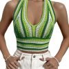 Jngrtsyjvip Fashion Women's Striped Colorblock Tie Backless V Neck Knitted Crop Halter Top
