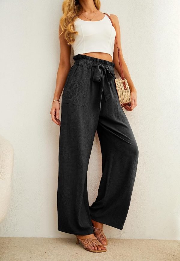 Jngrtsyjvip FashionI  Women's Wide Leg Pants with Pockets High Waist Adjustable Knot Loose Casual Trousers Business Work Casual Pants