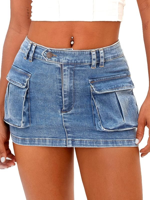 81AvRZPYXQL._AC_SL1500 Jngrtsyjvip Fashion Women's Low Waist Mini Cargo Skirt Y2K, High-Stretch Bodycon Button Denim Skirt with Pockets