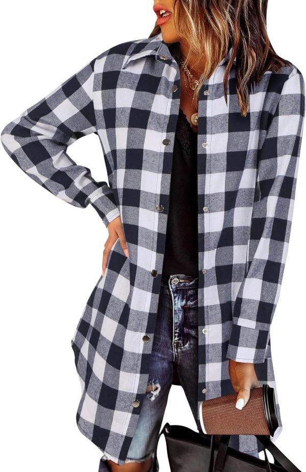 Jngrtsyjvip Fashion   Flannel for Women 2024 Fall Fashion Long Sleeve Plaid Button Down Shirts Shacket Blouse Top with Pockets