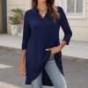 Jngrtsyjvip Fashion   Women's 3/4 Sleeve Notch V Neck High Low Loose Fit Long Tunic Tops Shirts Blouses M-3XL