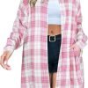 Jngrtsyjvip Fashion   Women's Button Down Flannel Shirts Plaid Shacket Long Sleeve Collared Long Jacket Coats