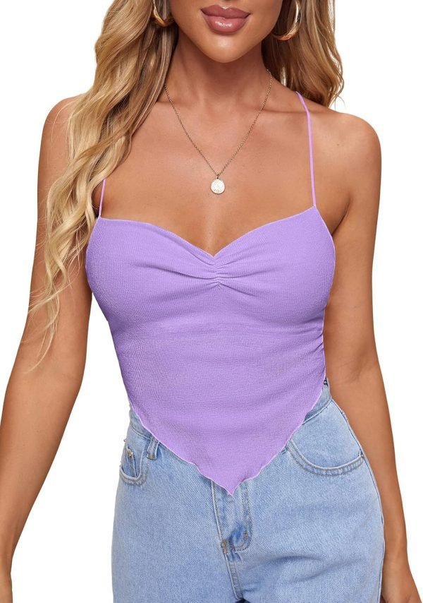 Jngrtsyjvip Fashion Women's Criss Cross Backless Strappy Asymmetrical Hem Crop Cami Top