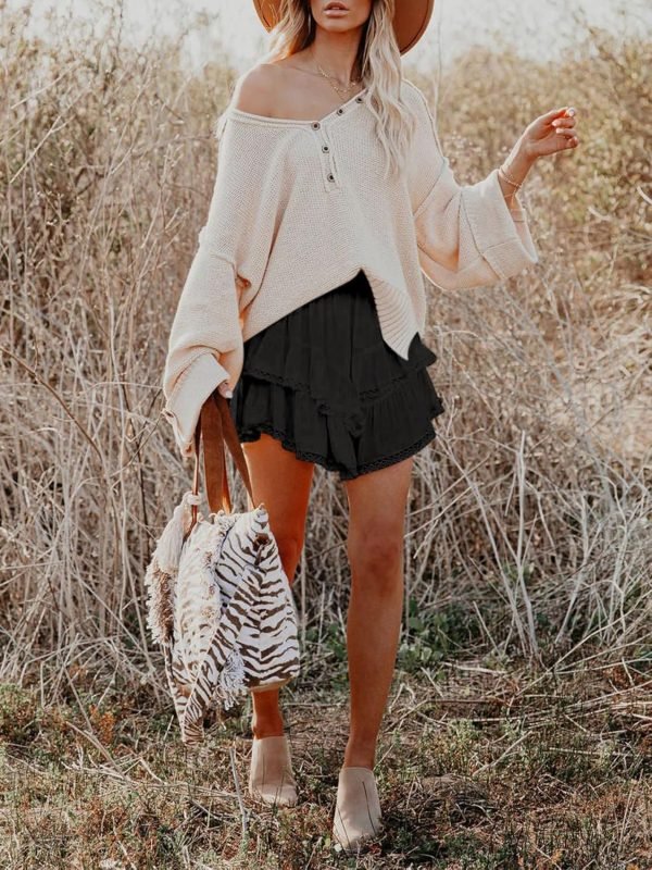 Jngrtsyjvip Fashion Shorts for Women Casual Boho Ruffle Tiered Skorts High Waist Mini Skirts Golf Tennis Crochet Shorts