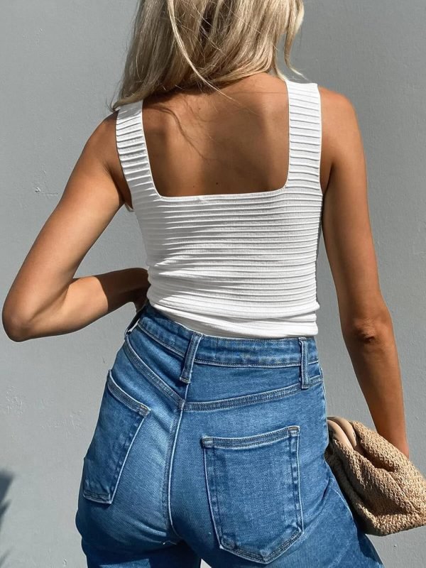 Jngrtsyjvip Fashion Womens Ribbed Tank Tops 2024 Summer Sleeveless Square Neck Shirts Casual Slim Fitted Knit Shirts