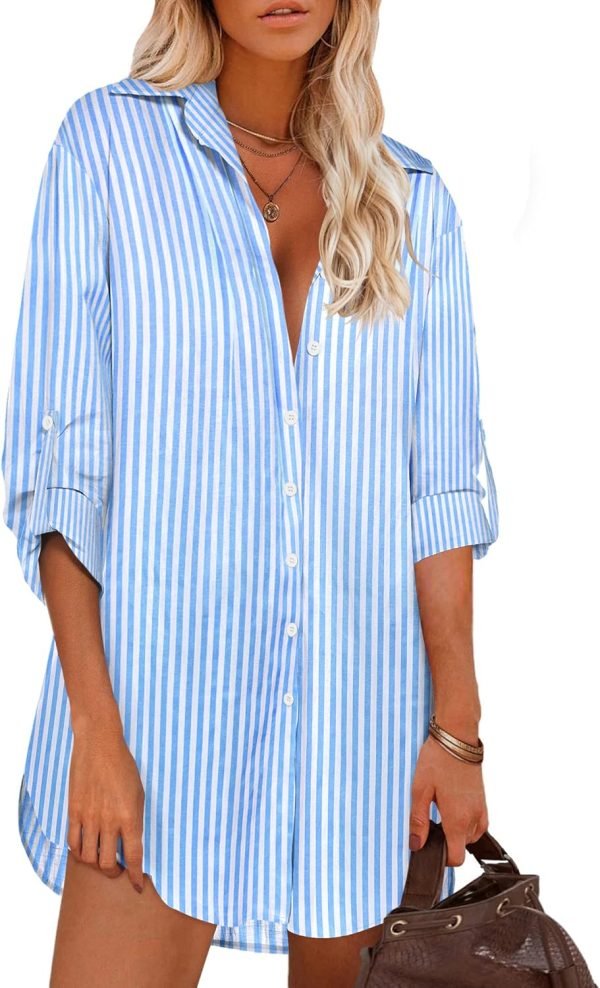 Jngrtsyjvip Fashion   Women Boyfriend Shirts Button Down Long Sleeve Blouse Cuffed Sleeve Collared Shirt