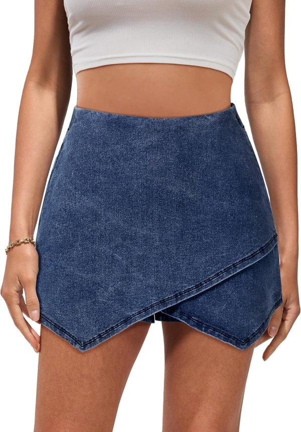 Jngrtsyjvip Fashion Jean Skorts for Woman High Waisted Pull On Stretchy Denim Wrap Skirt with Shorts Trendy Asymmetrical Skort