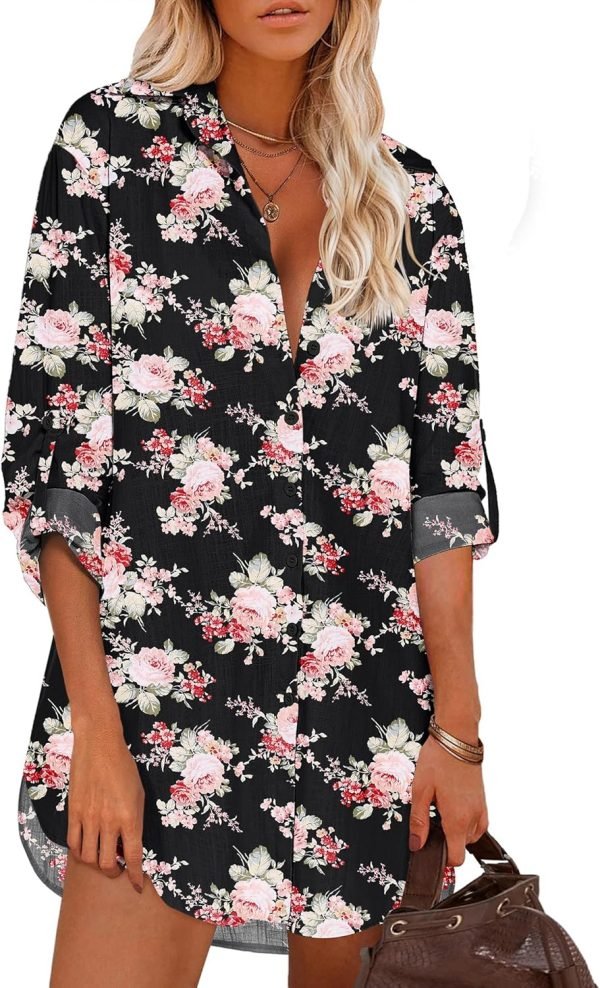 Jngrtsyjvip Fashion   Women Boyfriend Shirts Button Down Long Sleeve Blouse Cuffed Sleeve Collared Shirt