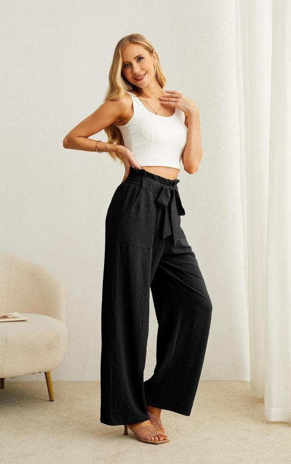 Jngrtsyjvip FashionI  Women's Wide Leg Pants with Pockets High Waist Adjustable Knot Loose Casual Trousers Business Work Casual Pants